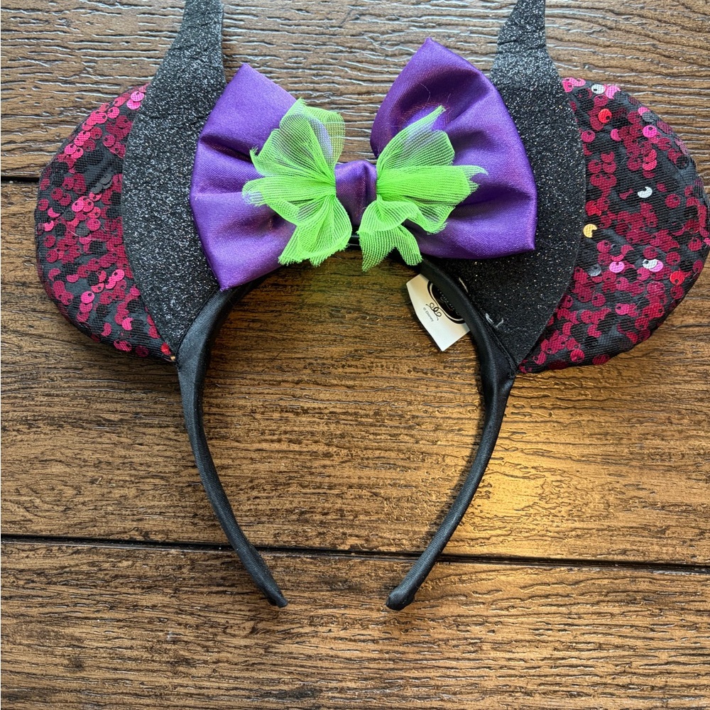Disney Villains MALEFICENT Sequin Glitter Headband Mickey Mouse Ears Halloween